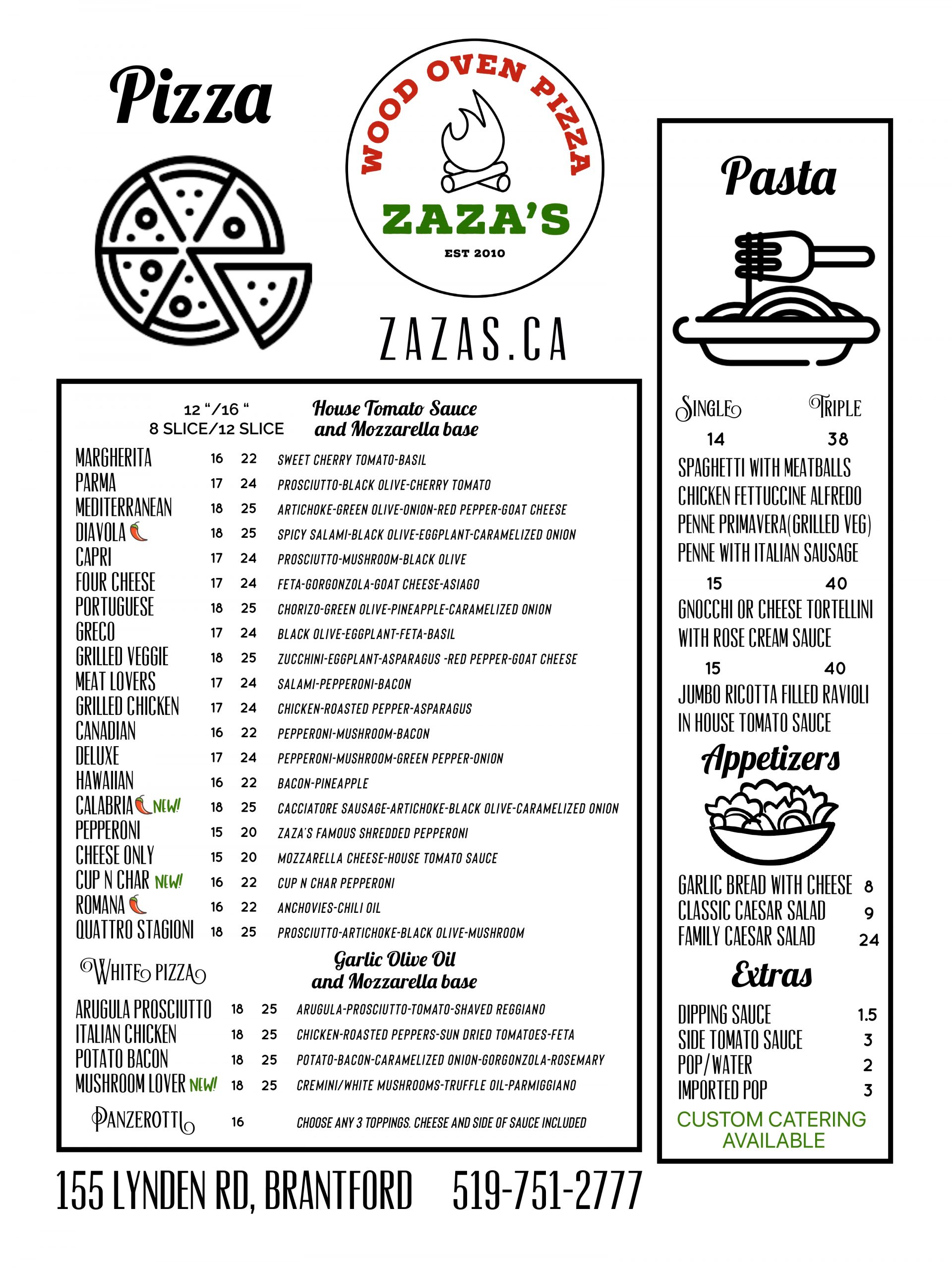 Menu ZaZa's Pizzeria